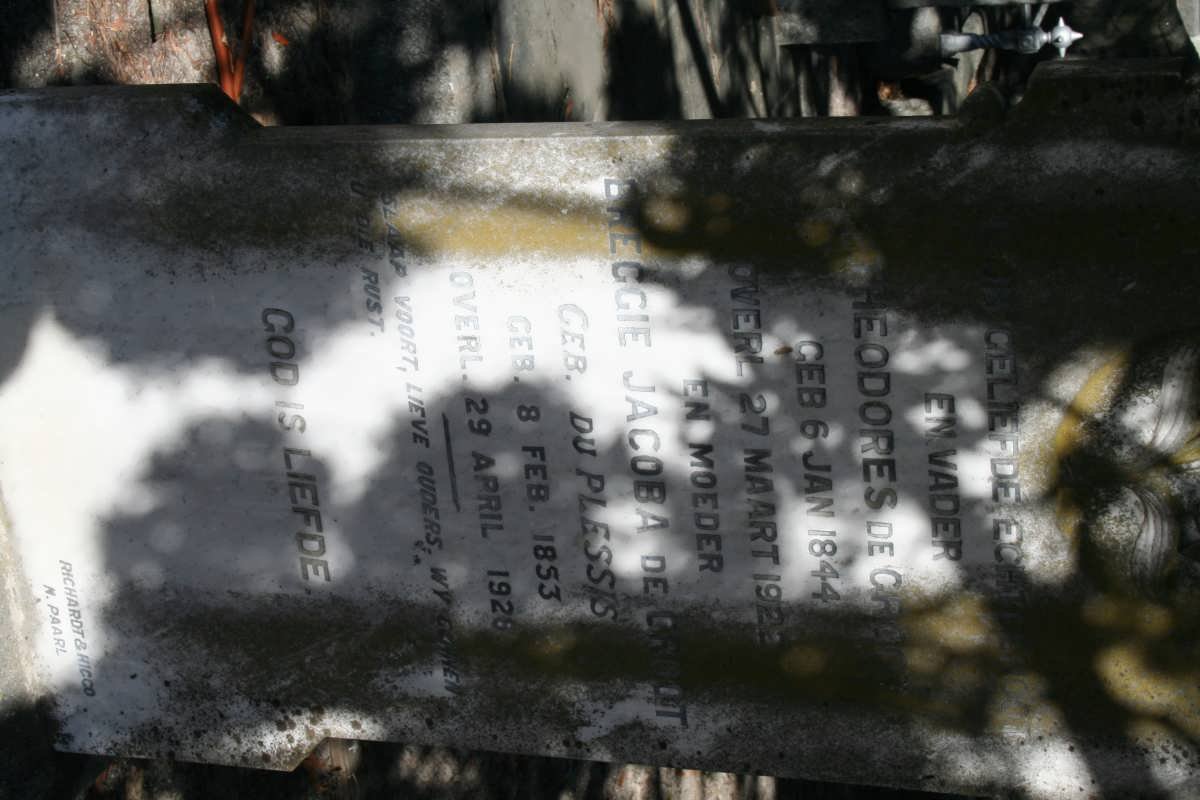 GROOT Theodores, de 1844-1922 &amp; Breggie Jacoba DU PLESSIS 1853-1928