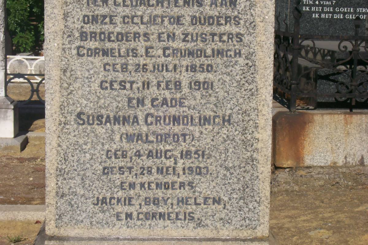 GRUNDLINGH Cornelis E. 1850-1901 &amp; Suanna WALDPOT 1851-1903