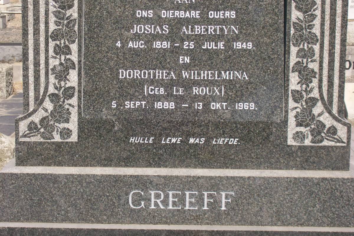 GREEFF Josias Albertyn 1881-1949 &amp; Dorothea Wilhelmina LE ROUX 1888-1969