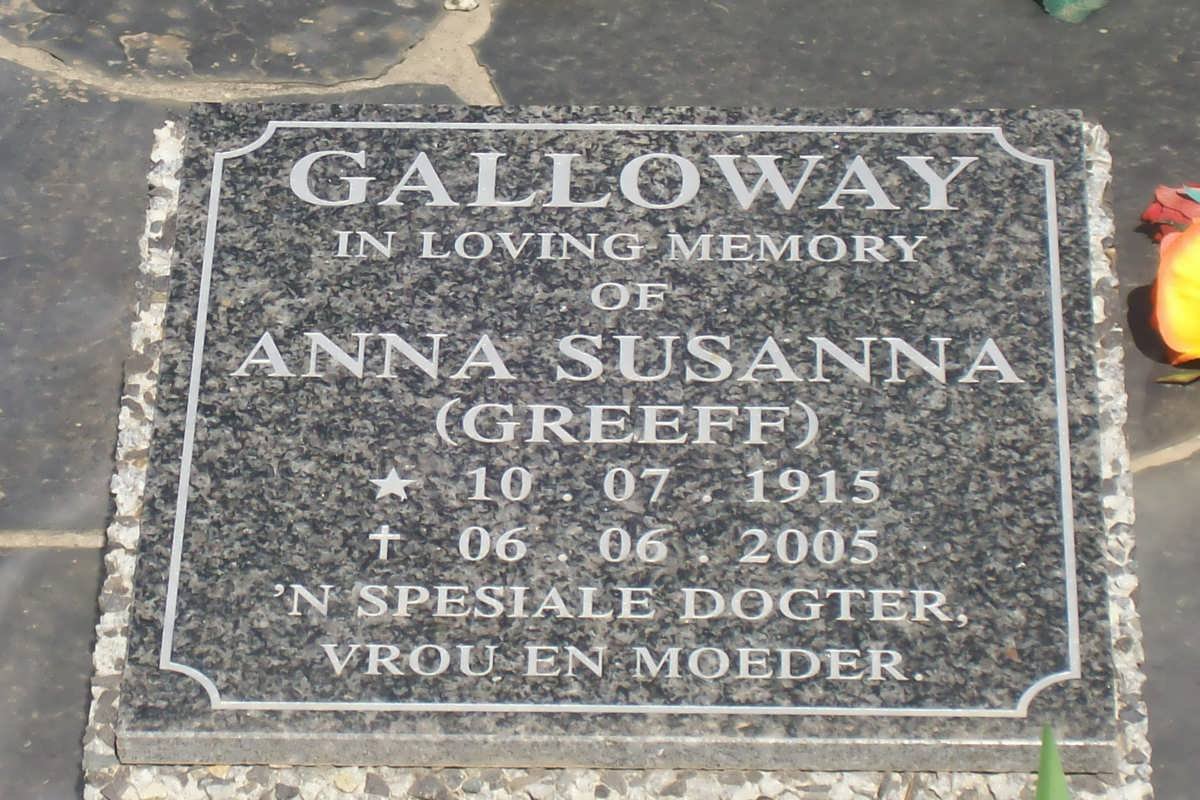 GALLOWAY Anna Susanna nee GREEFF 1915-2005