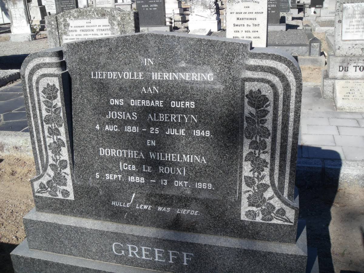 GREEF Josias Albertyn 1881-1949 &amp; Dorothea Wilhelmina LE ROUX 1888-1969