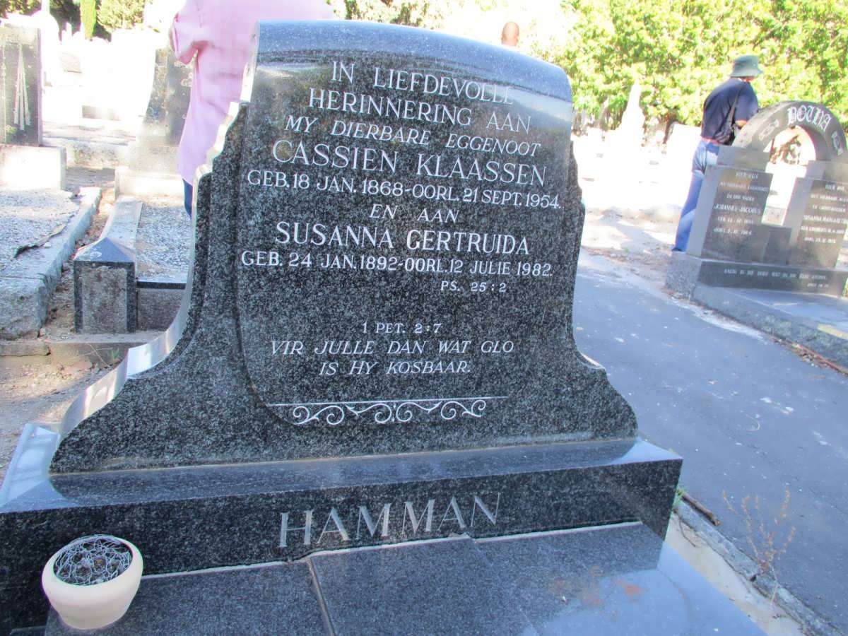 HAMMAN Cassien Klaassen 1868-1954 &amp; Susanna Gertruida 1892-1982