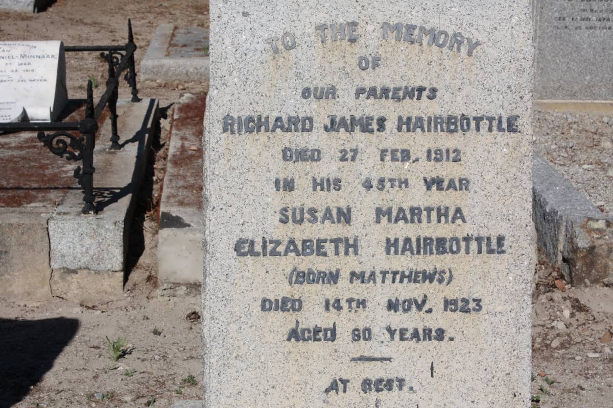 HAIRBOTTLE Richard James -1912 &amp; Susan Martha Elizabeth MATTHEWS -1923