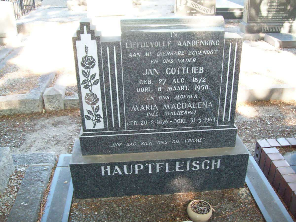 HAUPTFLEISCH Jan Gottlieb 1872-1958 &amp; Maria Magdalena MALHERBE 1876-1964