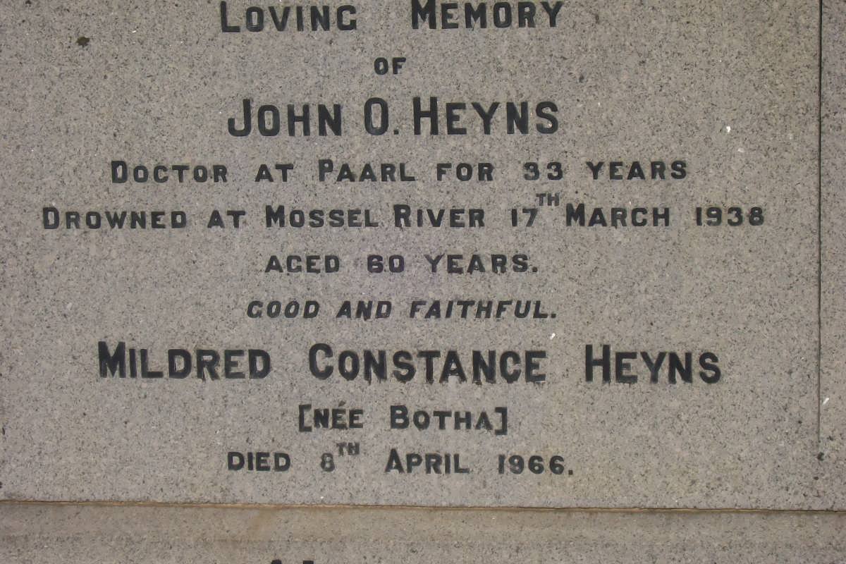 HEYNS John O. -1938 &amp; Mildred Constance BOTHA -1966
