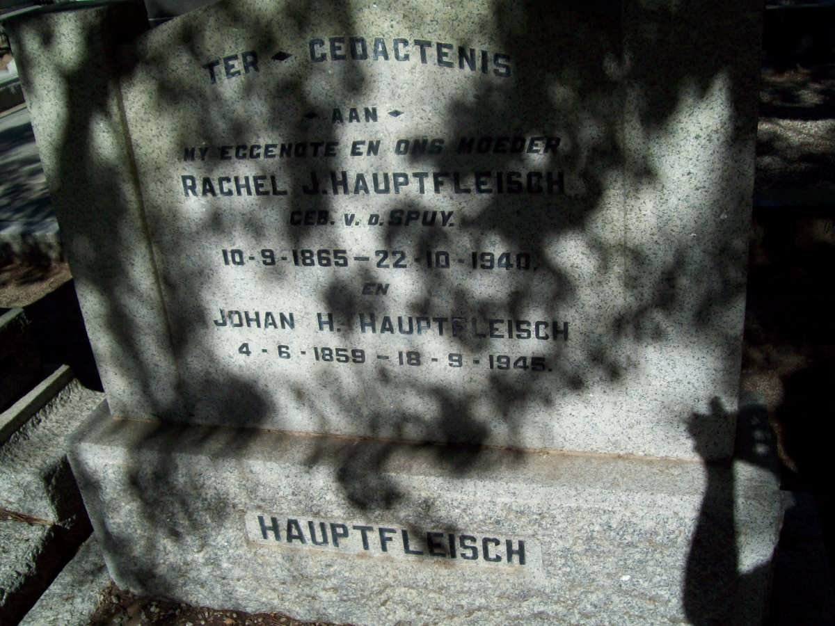 HAUPTFLEISCH Johan H. 1859-1945 &amp; Rachel J. V.D. SPUY 1865-1940