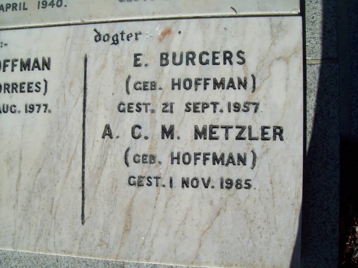 BURGERS  E. nee HOFFMAN -1957 :: METZLER A.C.M. nee HOFFMAN -1985