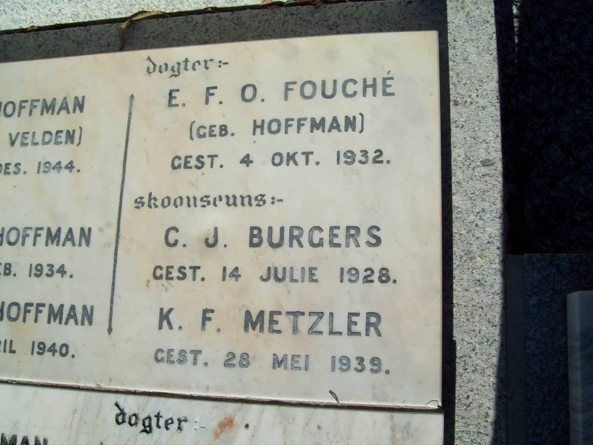 FOUCHE E.F.O. nee HOFFMAN -1932 :: BURGERS C.J. -1928
