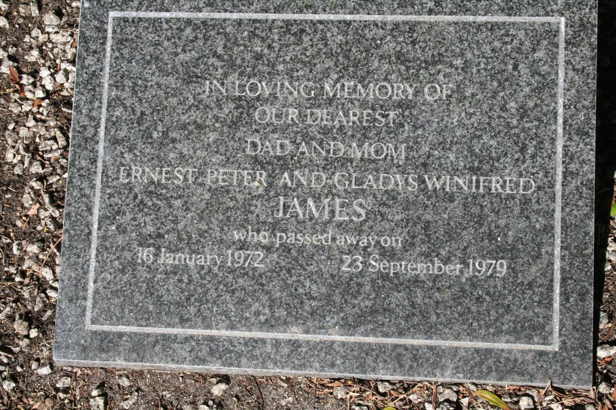 JAMES Ernest Peter -1972 &amp; Gladys Winifred -1979