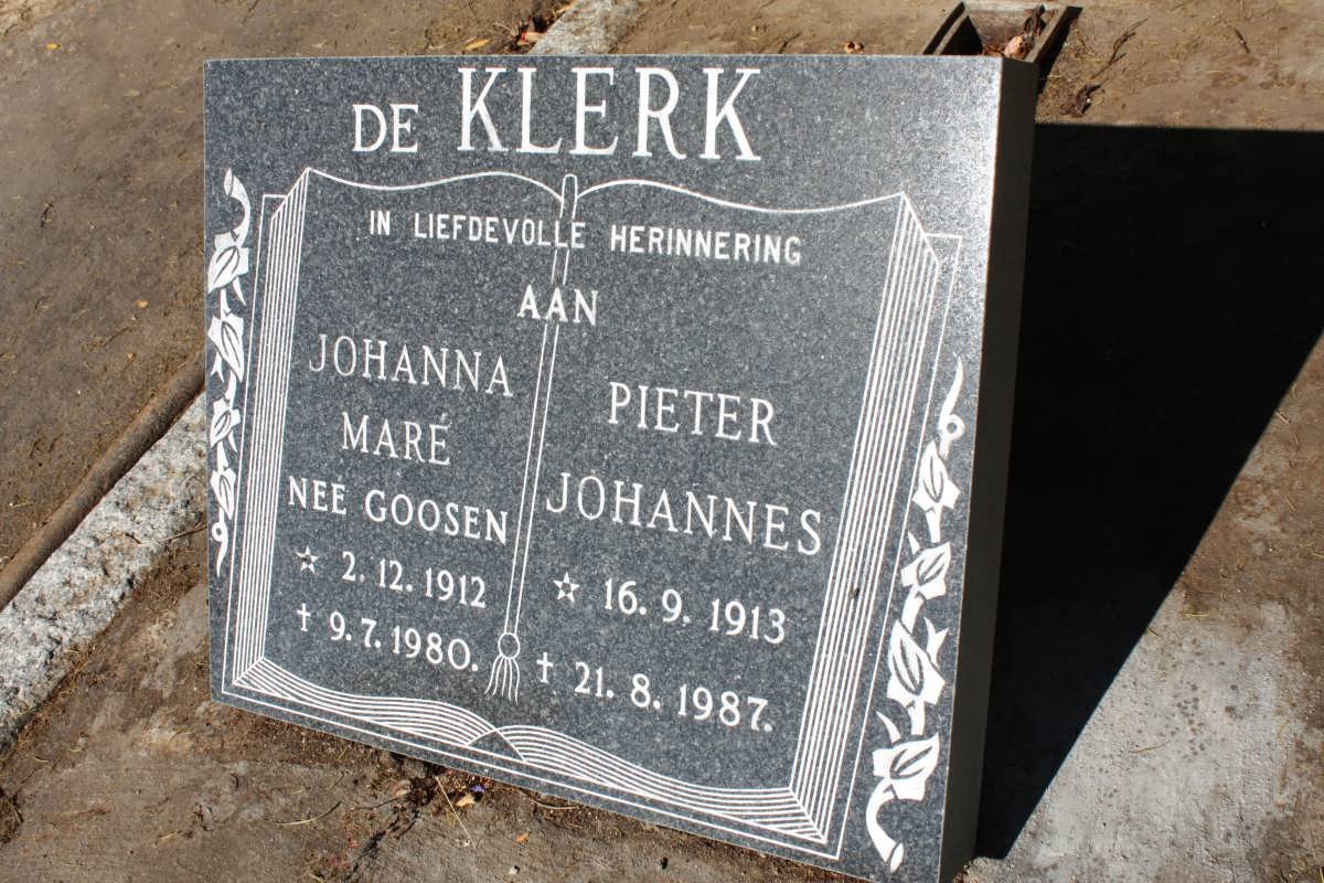 KLERK Pieter Johannes, de 1913-1987 &amp; Johanna Mare GOOSEN 1912-1980