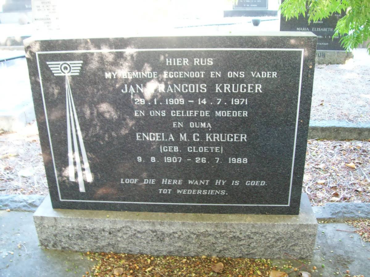 KRUGER Jan Francois 1909-1971 &amp; Engela M.C. CLOETE 1907-1988