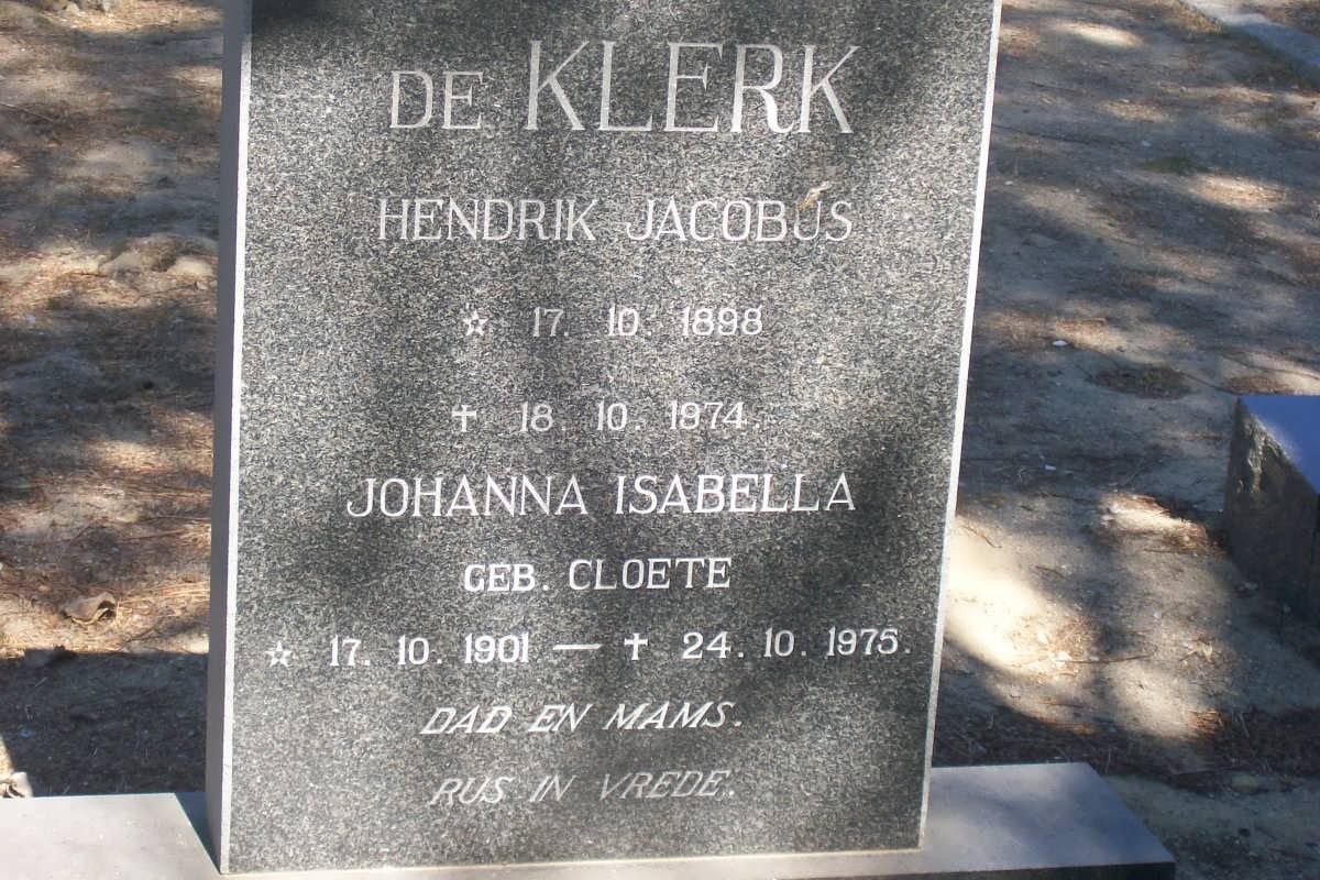 KLERK Hendrik Jacobus, de 1898-1974 &amp; Johanna Isabella CLOETE 1901-1975