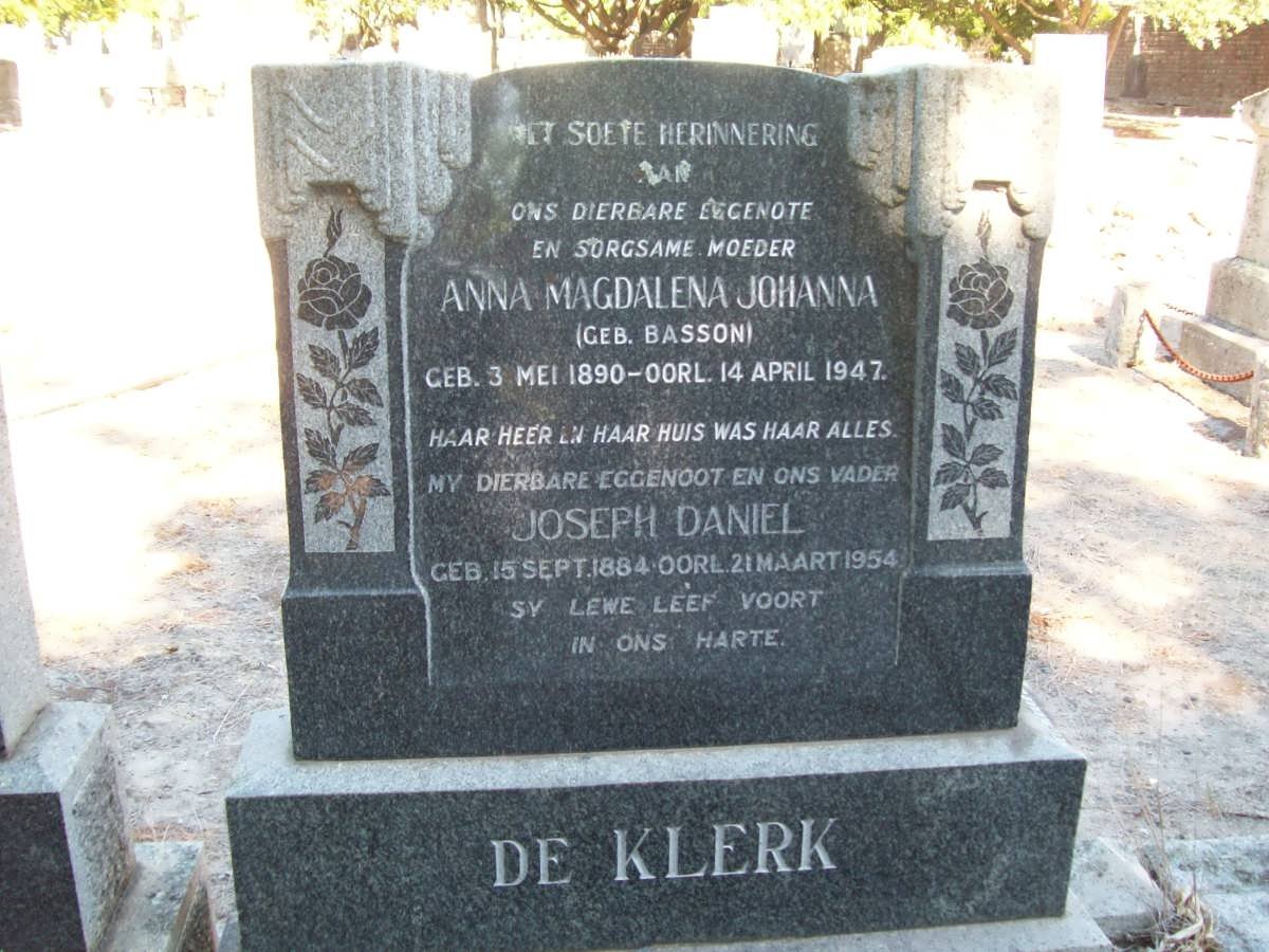 KLERK Joseph Daniel, de 1884-1954 &amp; Anna Magdalena Johanna BASSON 1890-1947