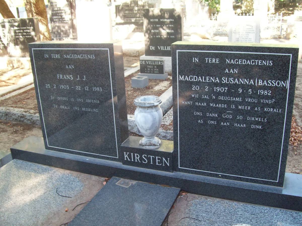KIRSTEN Frans J.J. 1905-1983 &amp; Magdalena Susanna BASSON 1907-1982
