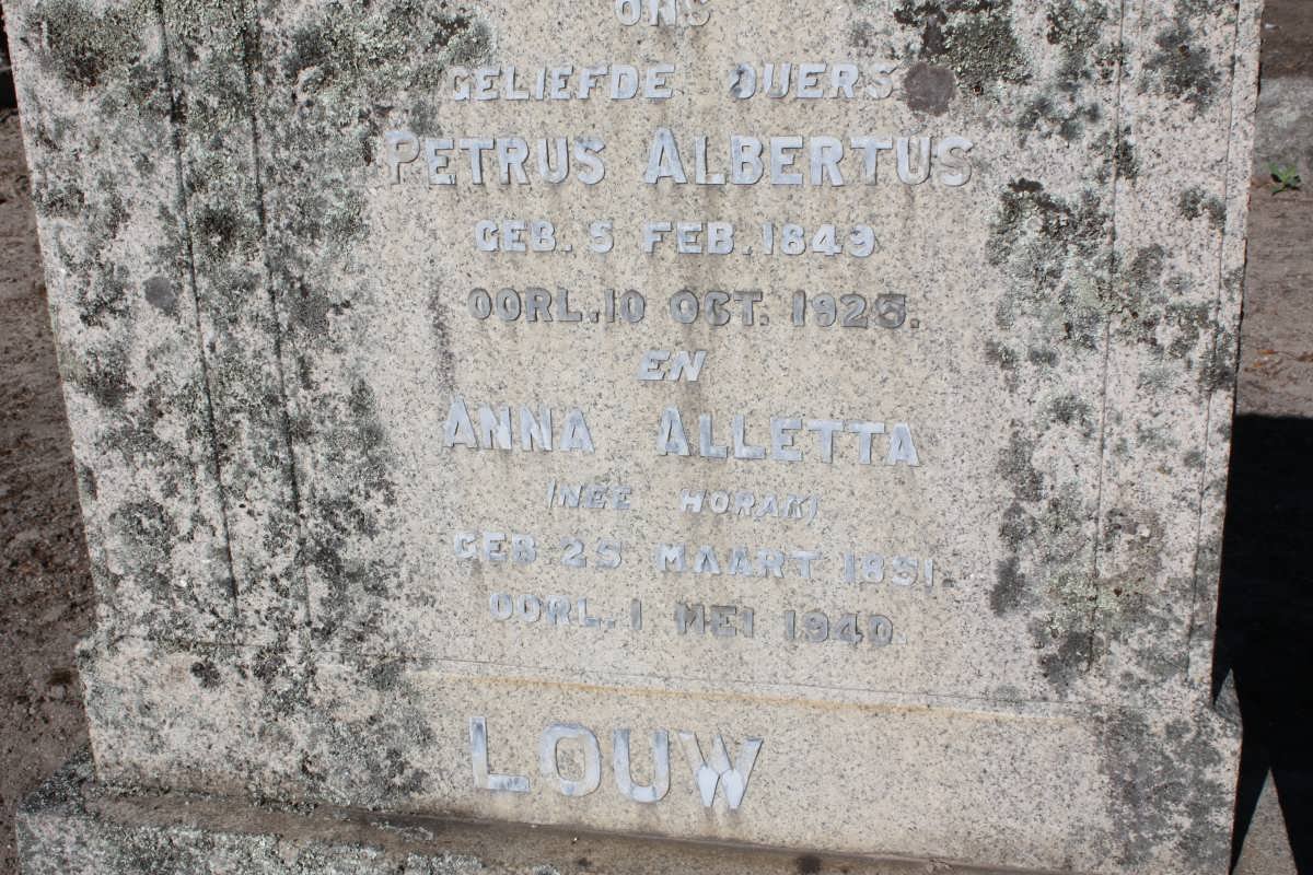 LOUW Petrus Albertus 1849-1925 &amp; Anna Alletta HORAK 1851-1940