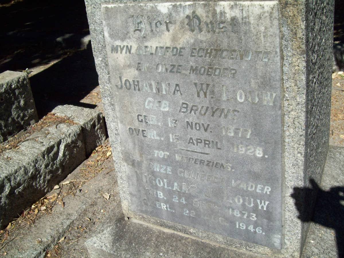 LOUW Nicolaas J. 1873-1946 &amp; Johanna W. BRUYNS 1877-1928