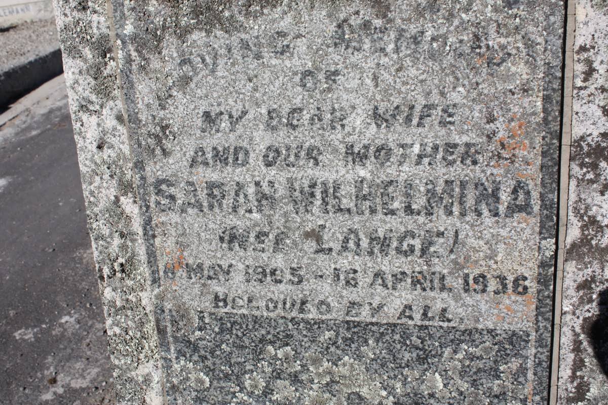 SACKETT Sarah Wilhelmina nee LANGE 1905-1936
