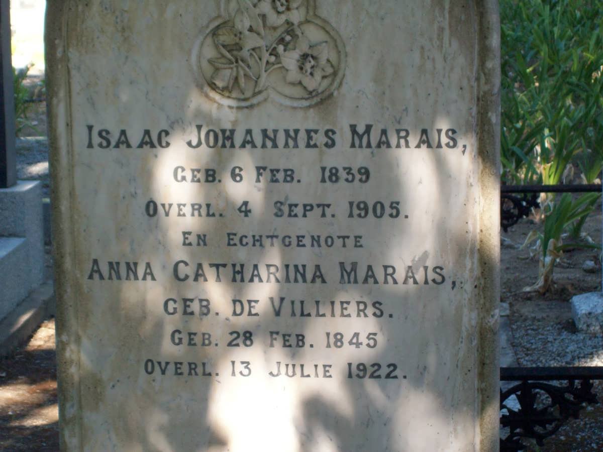 MARAIS Isaac Johannes 1839-1905 &amp; Anna Catharina DE VILLIERS 1845-1922