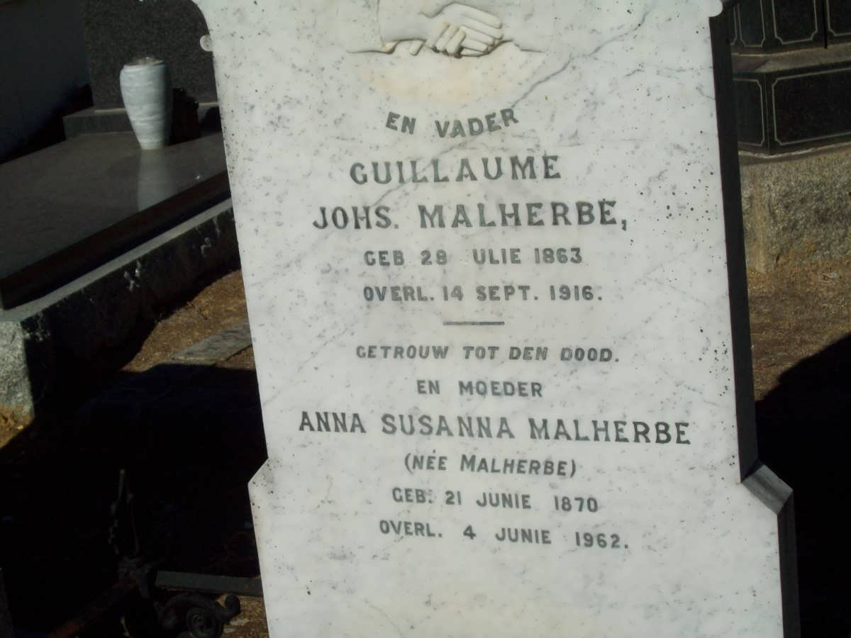 MALHERBE Guillaume Johs. 1863-1916 &amp; Anna Susanna MALHERBE 1870-1962