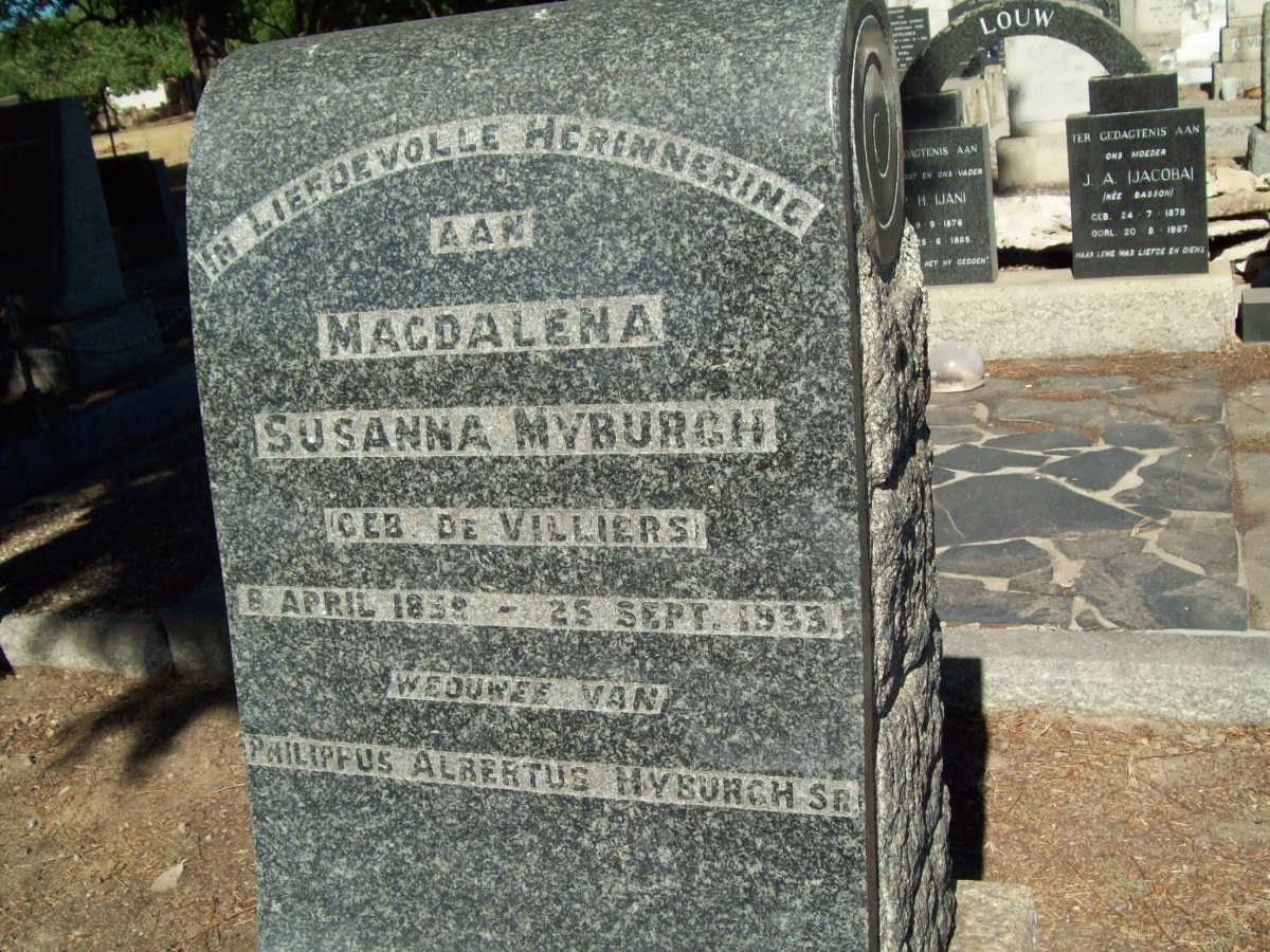 MYBURGH Magdalena Susanna nee DE VILLIERS 185?-1933
