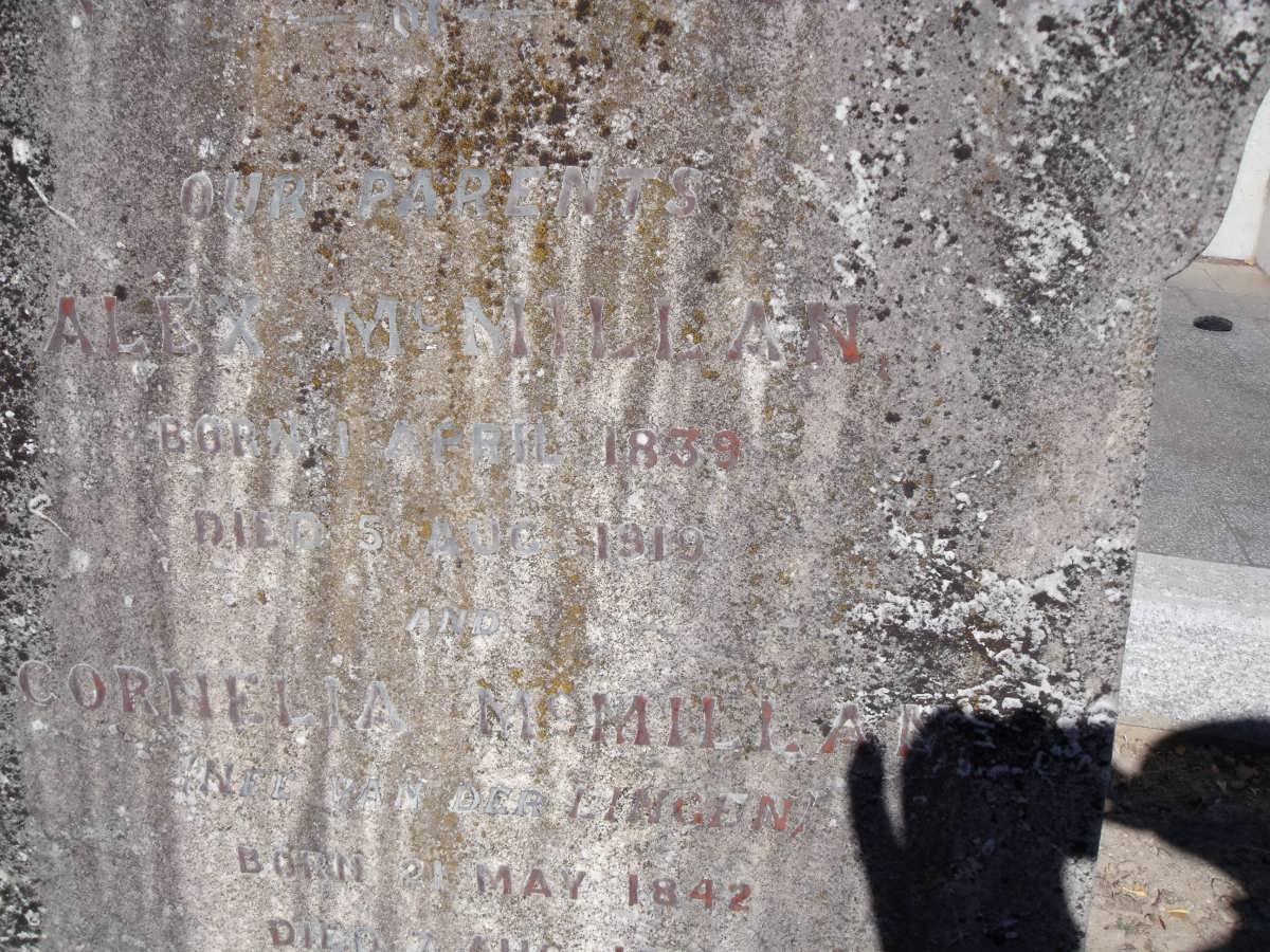 McMILLAN Alex 1839-1919 &amp; Cornelia VAN DER LINGEN 1842-?