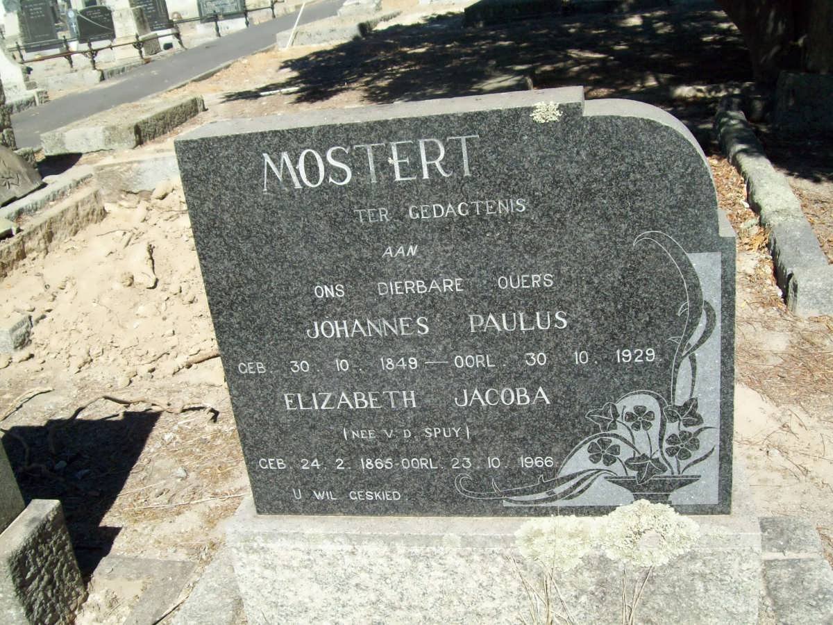 MOSTERT Johannes Paulus 1849-1929 &amp; Elizabeth Jacoba v.d. SPUY 1865-1966