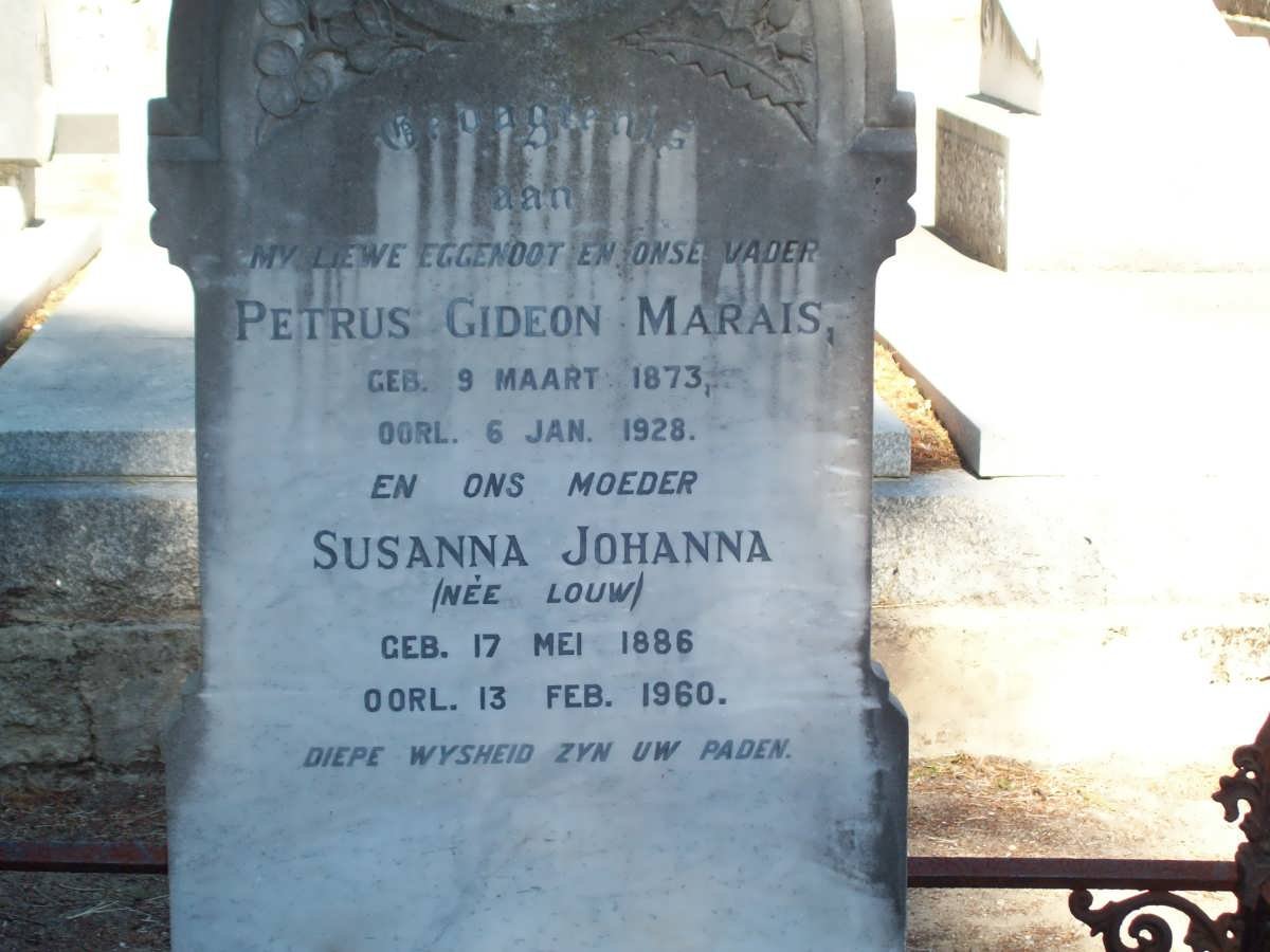 MARAIS Petrus Gideon 1873-1928 &amp; Susanna Johanna LOUW 1886-1960