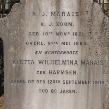 MARAIS A.J. 1821-1889 &amp; Aletta Wilhelmina HARMSEN -1904