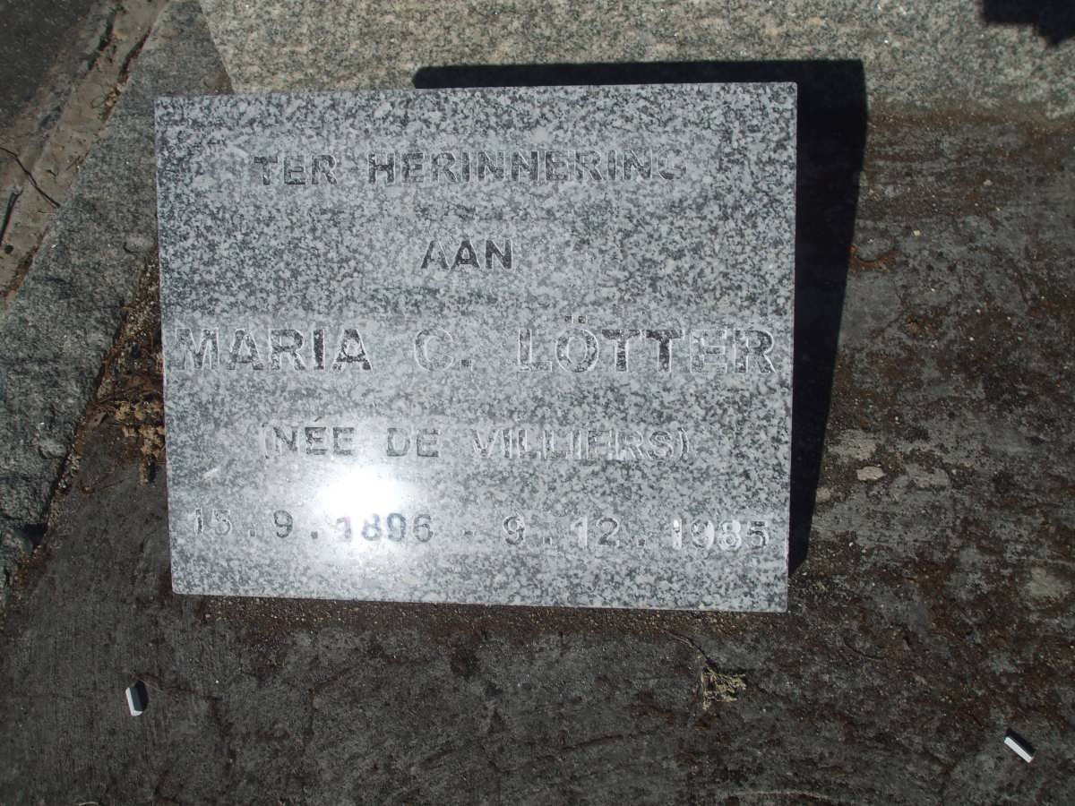 LOTTER Maria O. nee DE VILLIERS 1896-1985