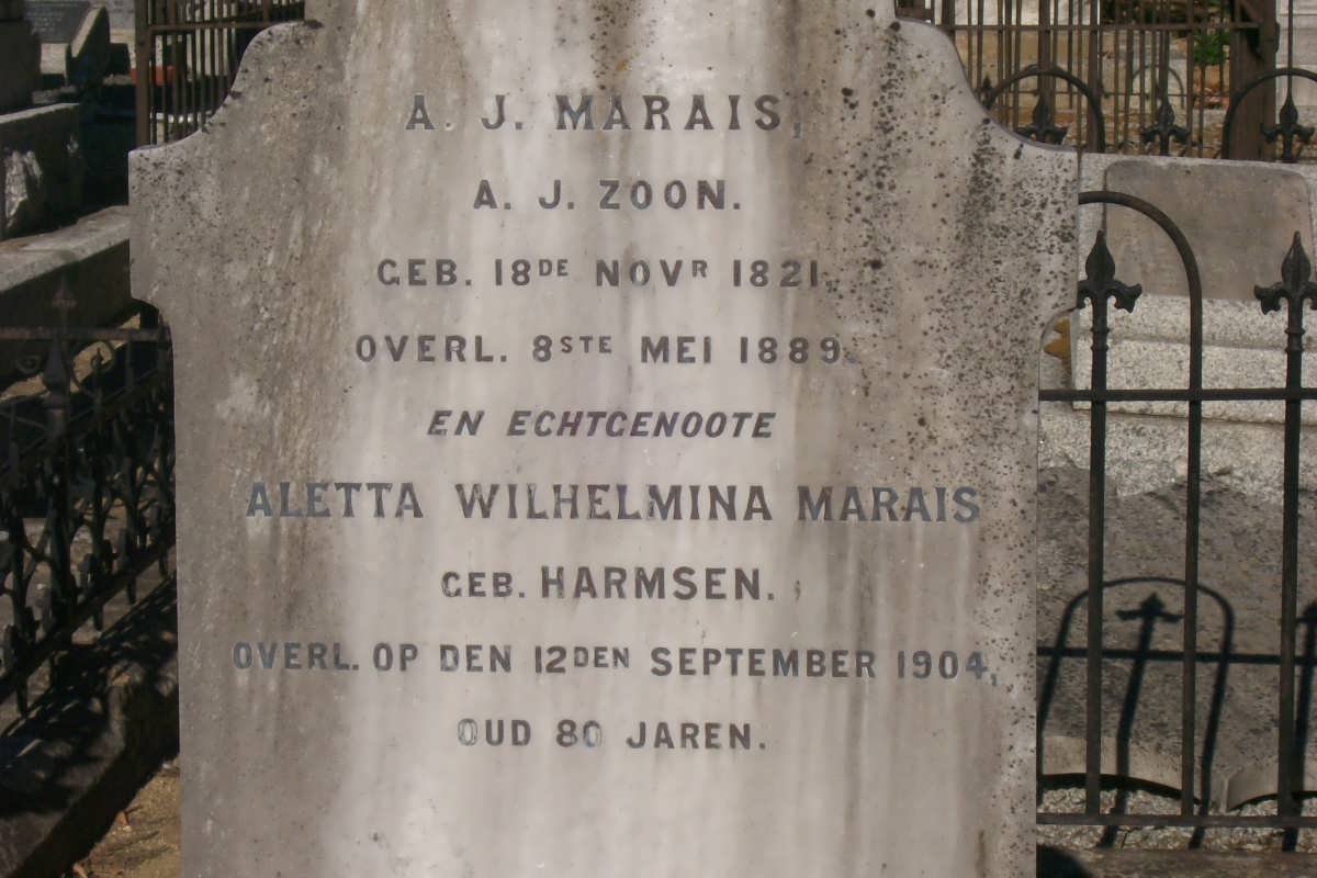 MARAIS A.J. 1821-1889 &amp; Aletta Wilhelmina HARMSEN -1904