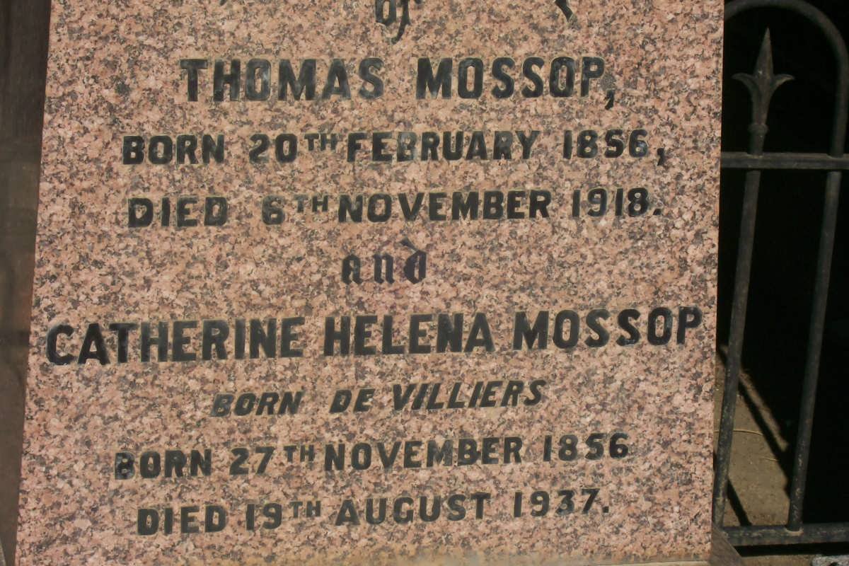 MOSSOP Thomas 1856-1918 &amp; Catherine Helena DE VILLIERS 1856-1937