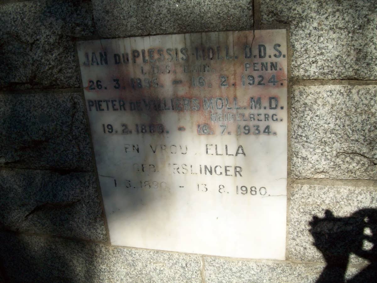 MOLL Pieter de Villiers 1889-1934 &amp; Ella IRSLINGER 1890-1980 :: MOLL Jan du Plessis 1895-1924