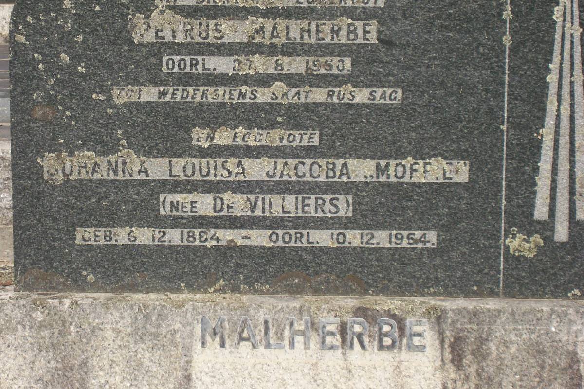 MALHERBE Petrus -1950 &amp; Johanna Louisa Jacoba DE VILLIERS 1884-1954