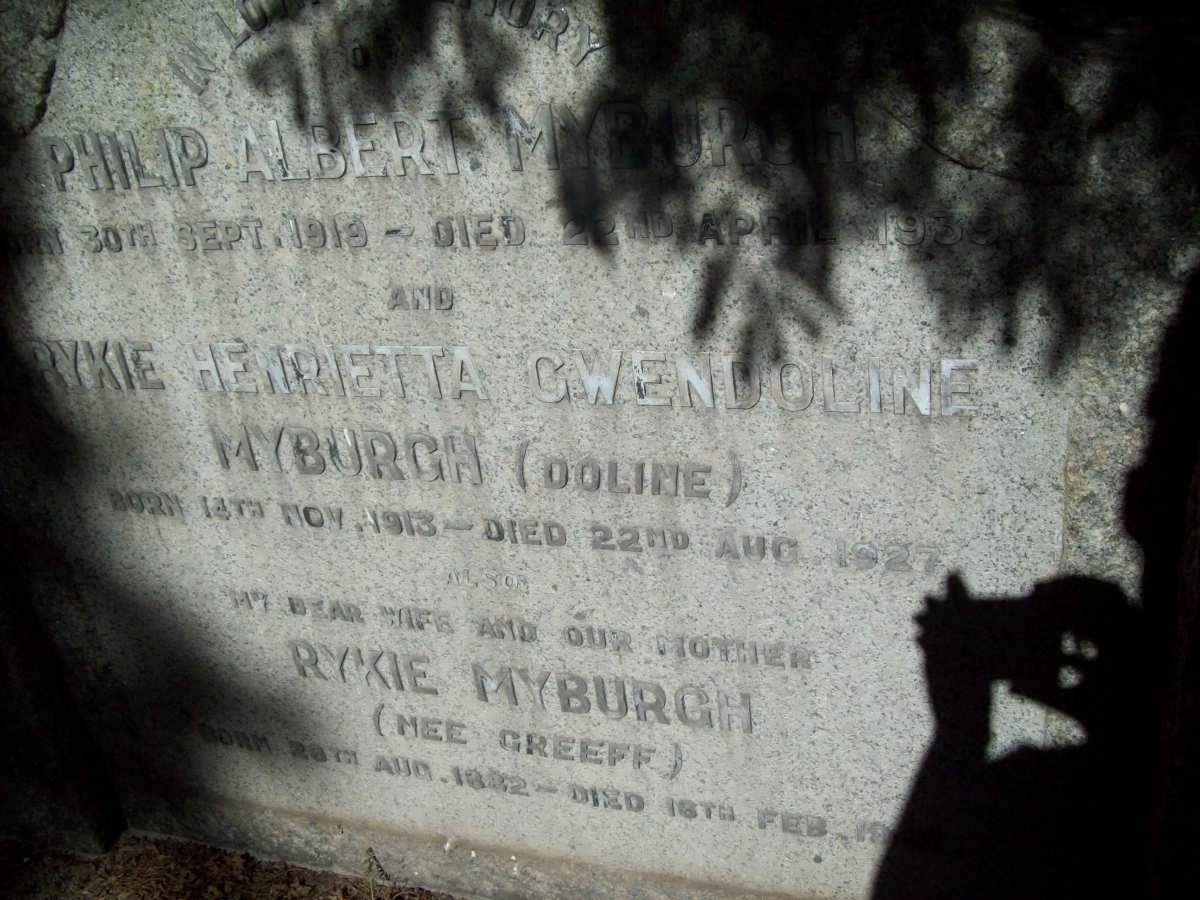 MYBURGH Rykie nee GREEFF 1882-1942 :: MYBURGH Philip Albert 1919-1939 &amp; Rykie Henrietta Gwendoline 1913-1927