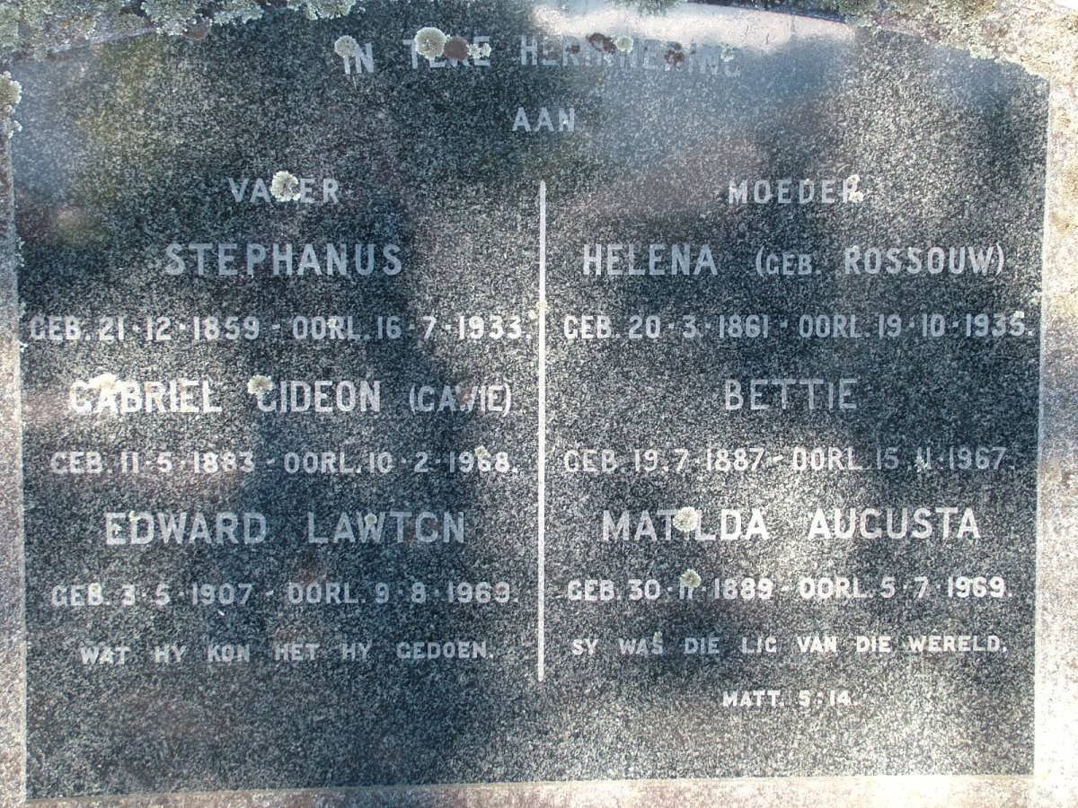 MINNAAR Stephanus 1859-1933 &amp; Helena ROSSOUW 1861-1935 :: MINNAAR Gabriel Gideon 1883-1968 &amp; Bettie 1887-1967