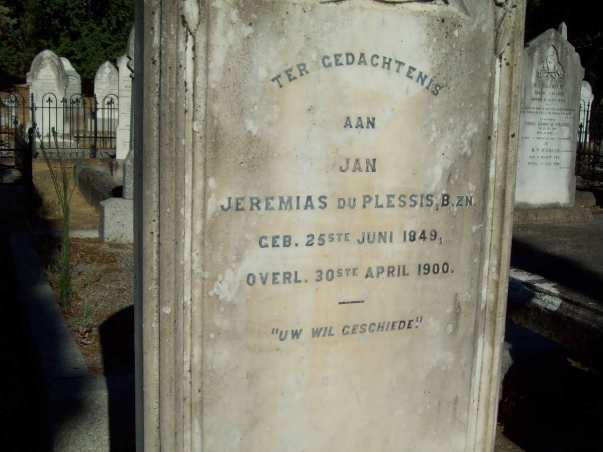 PLESSIS Jeremias, du 1849-1900