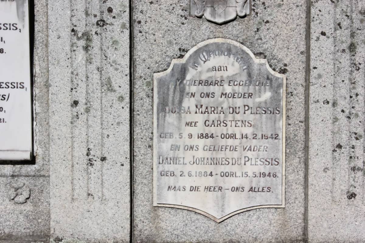 PLESSIS Daniel Johannes, du 1884-1946 &amp; Louisa Maria  CARSTENS 1884-1942