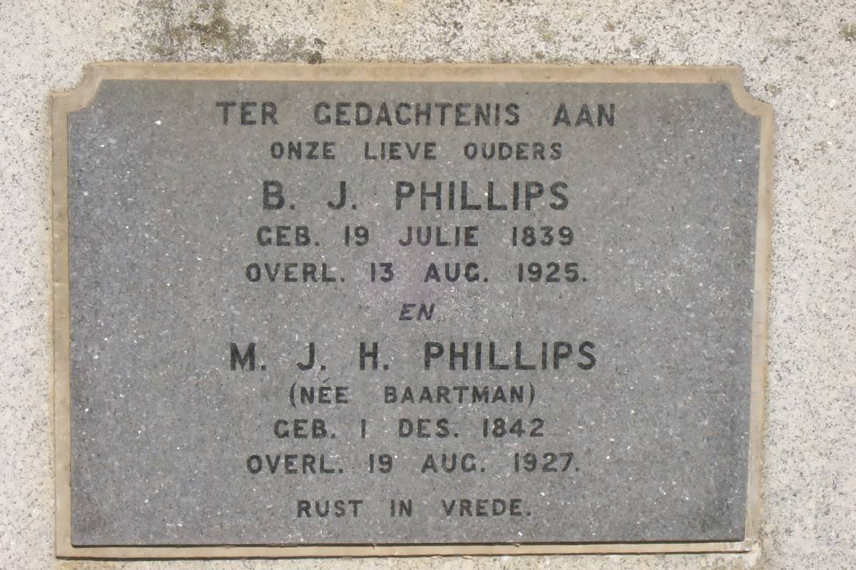PHILLIPS B.J. 1839-1925 &amp; M.J.H. BAARTMAN 1842-1927