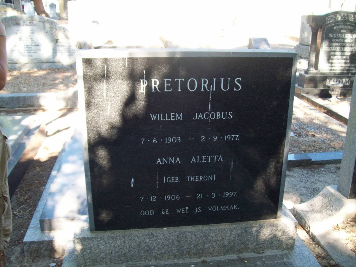 PRETORIUS Willem Jacobus 1903-1977 &amp; Anna Aletta THERON 1906-1997