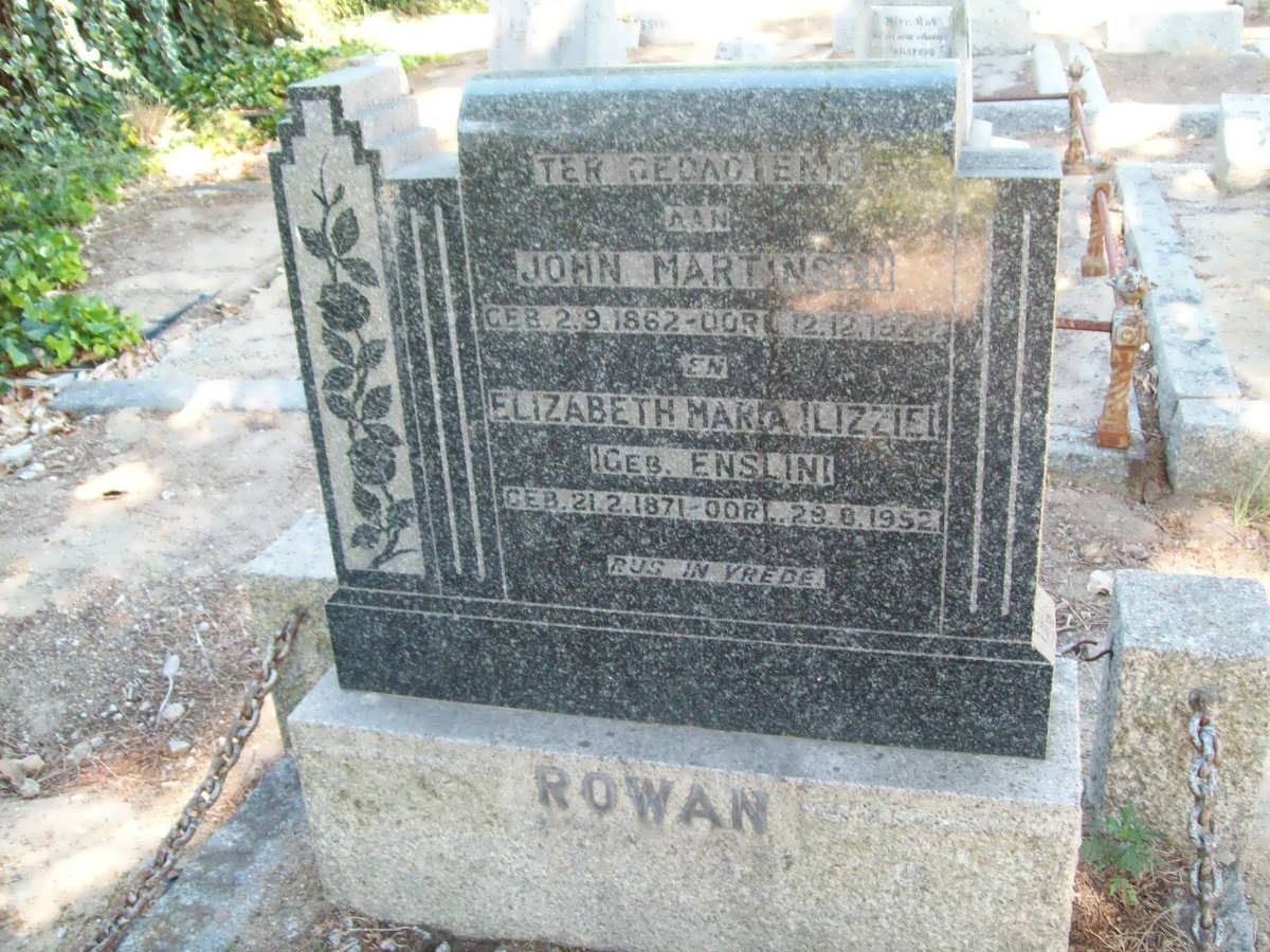 ROWAN John Martinson 1862-1929 &amp; Elizabeth Maria ENSLIN 1871-1952