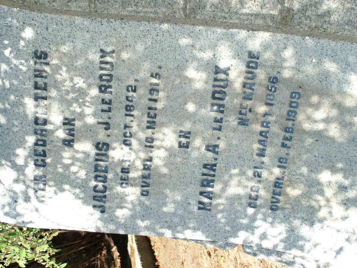 ROUX Jacobus J., le 1842-1915 &amp; Maria A. NAUDE 1856-1909