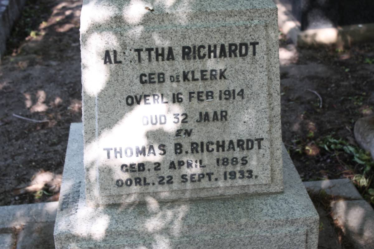 RICHARDT Thomas B. 1885-1933 &amp; Alettha DE KLERK -1914