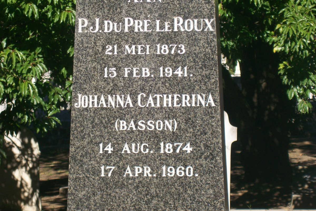 ROUX P.J. du Pré, le 1873-1941 &amp; Johanna Catherina BASSON 1874-1960