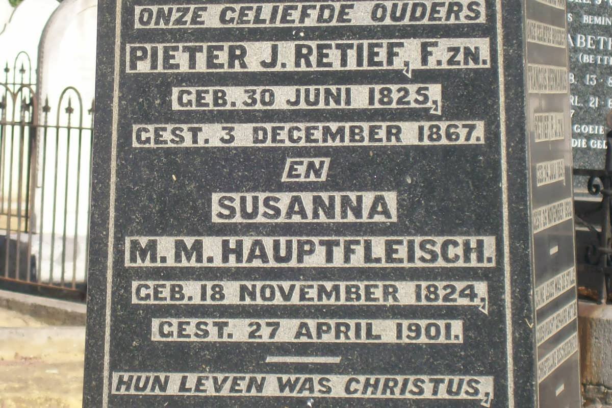 RETIEF Pieter J. 1825-1867 &amp; Susanna M.M. HAUPTFLEISCH 1824-1901