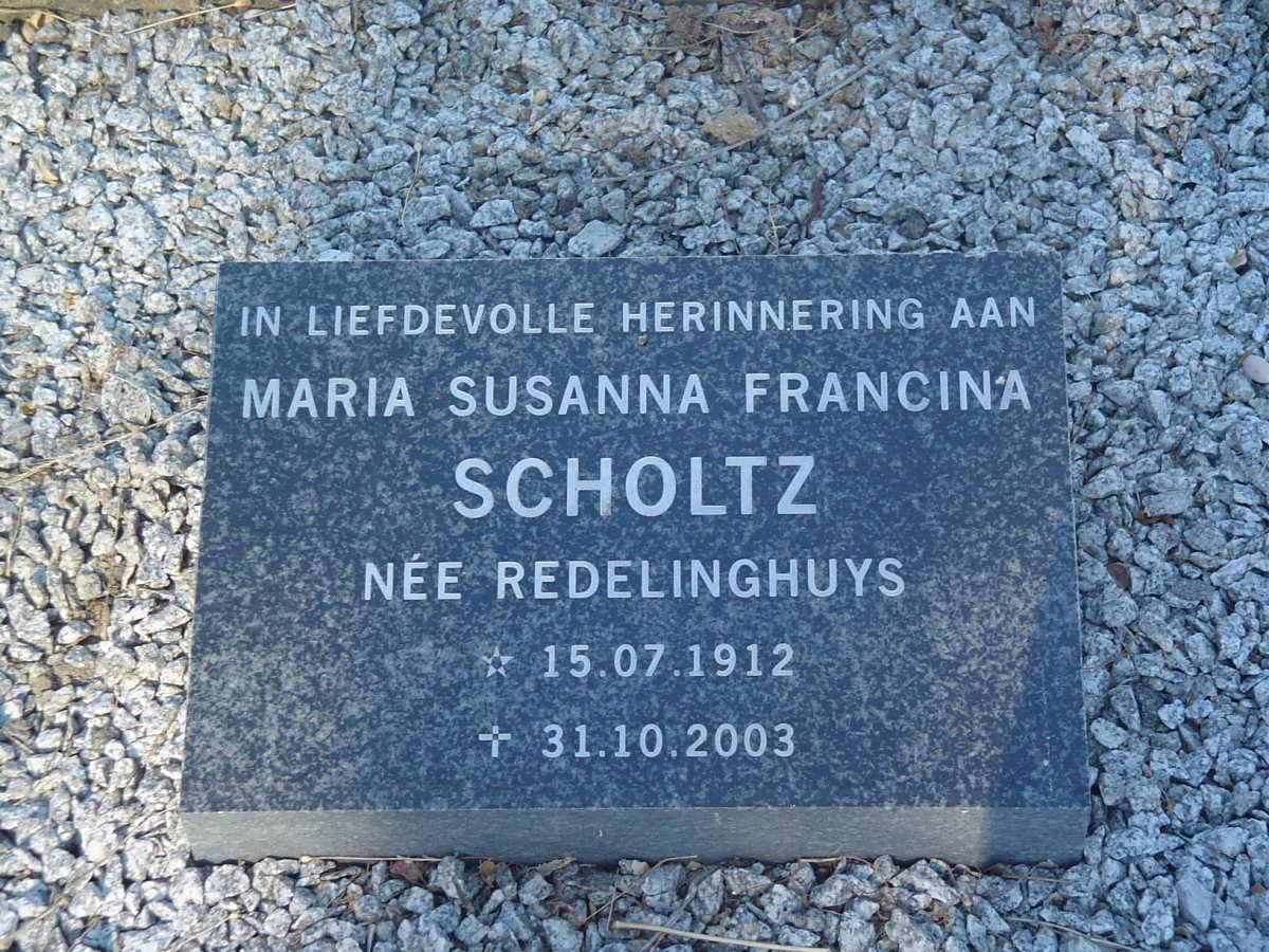 SCHOLTZ Maria Susanna Francina nee REDELINGHUYS 1912-2003