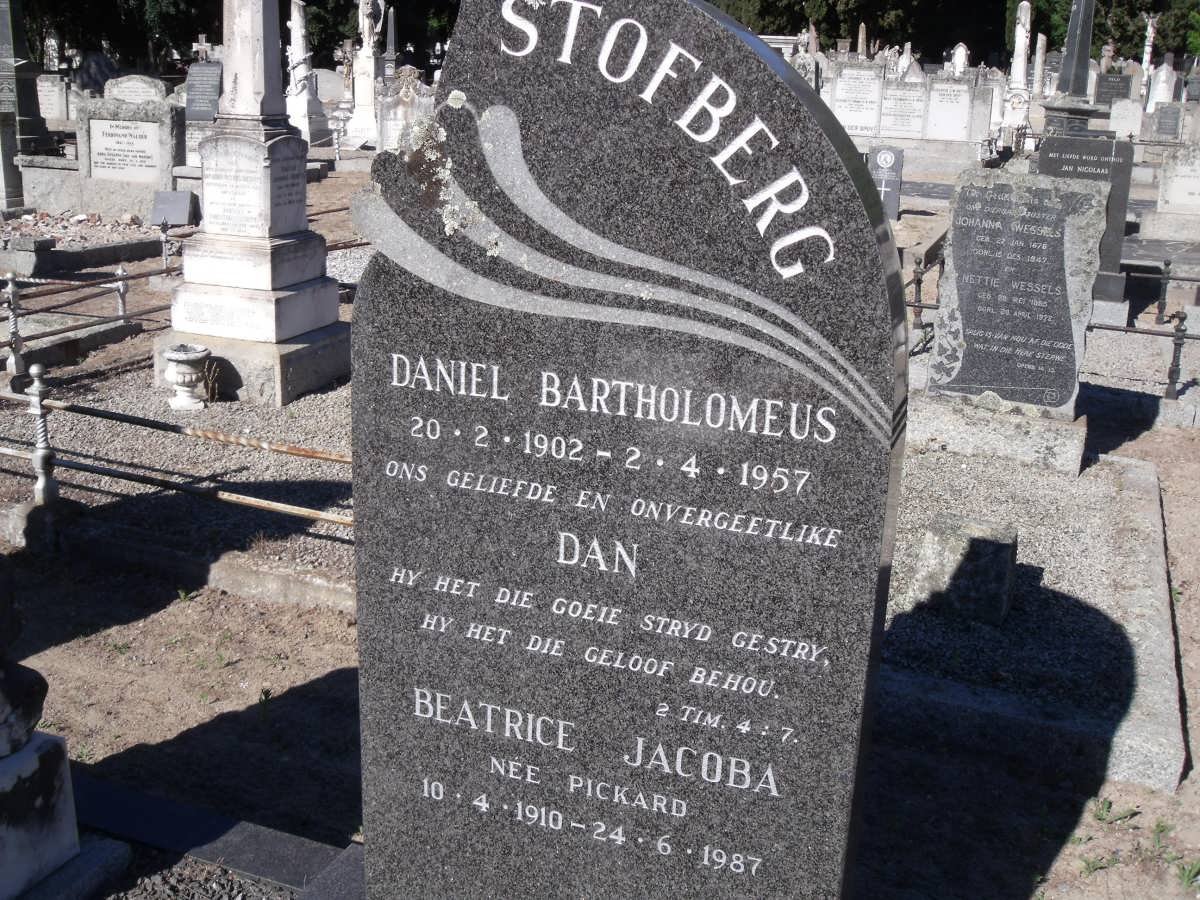 STOFBERG Daniel Bartholomeus 1902-1957 &amp; Beatrice Jacoba PICKARD 1910-1987