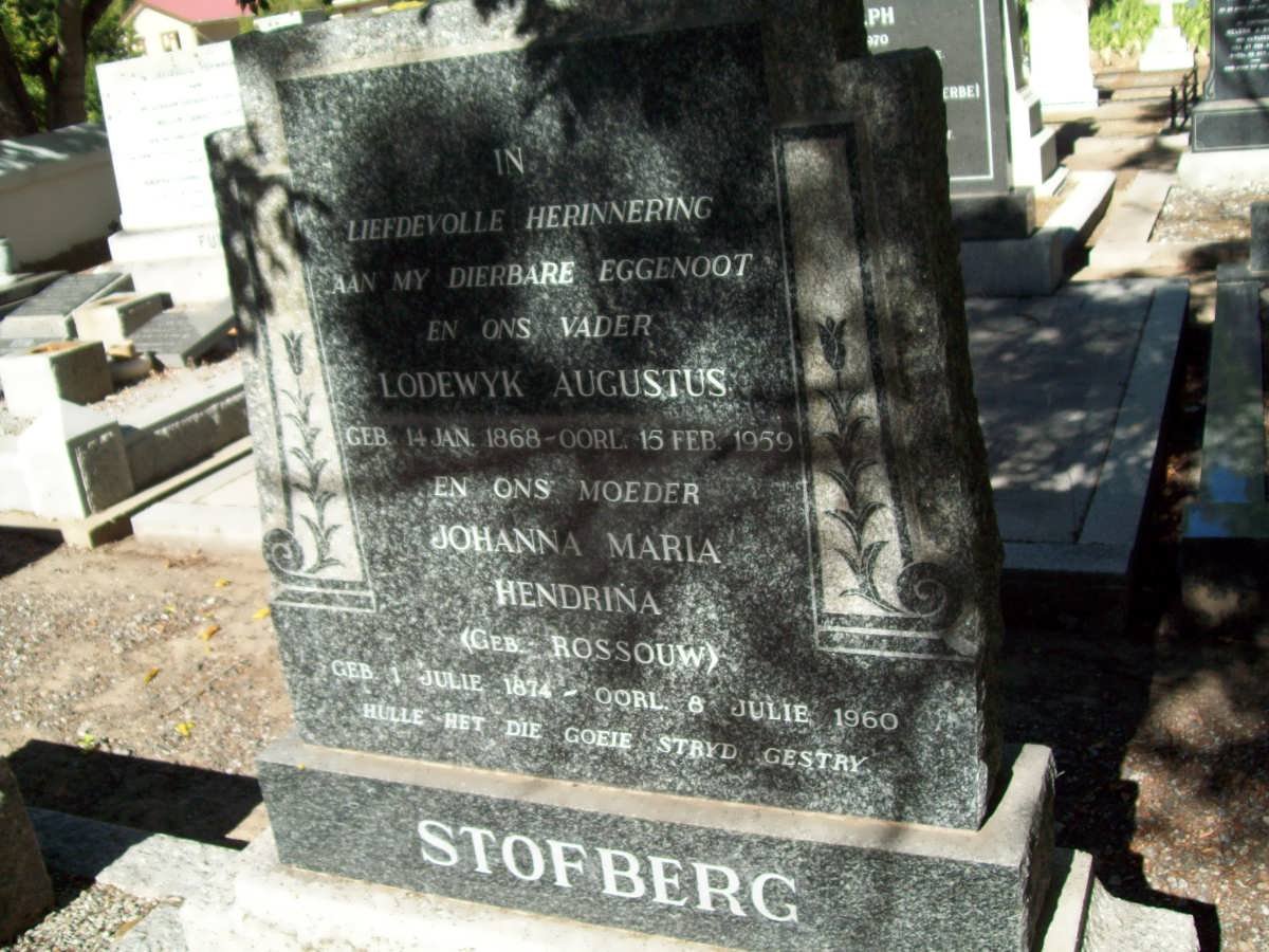 STOFBERG Lodewyk August 1868-1959 &amp; Johanna Maria Hendrina ROSSOUW 1874-1960