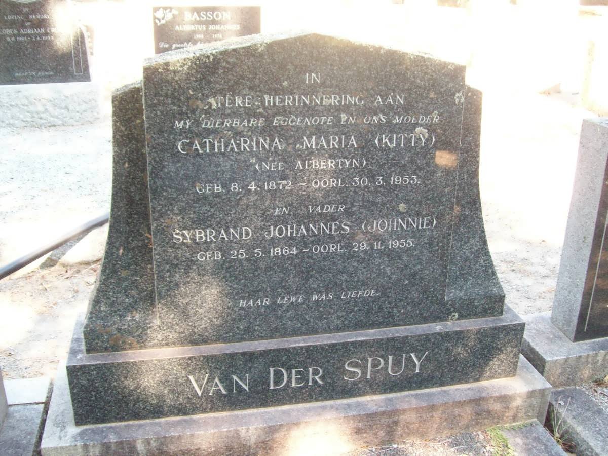 SPUY Sybrand Johannes, van der 1864-1955 &amp; Catharina Maria ALBERTYN 1872-1953