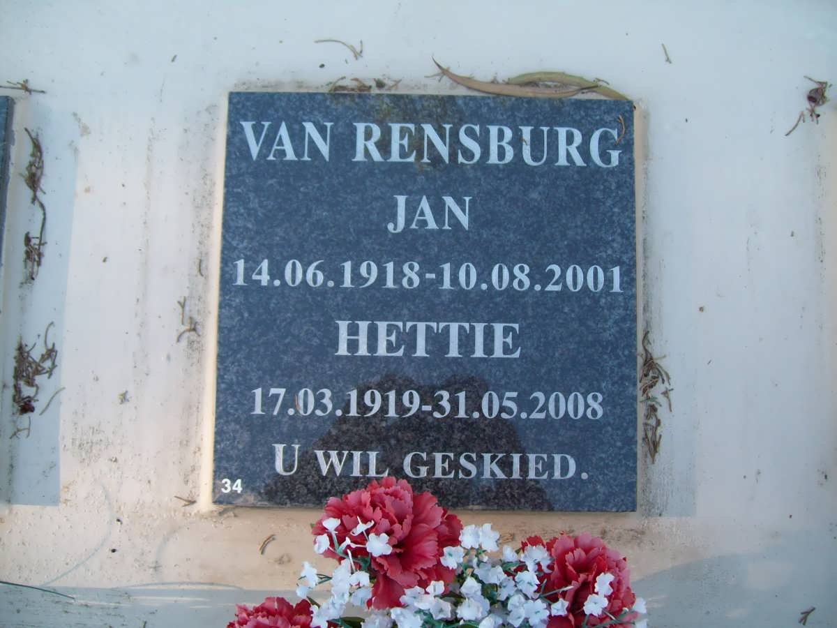 RENSBURG Jan, van 1918-2001 &amp; Hettie 1919-2008