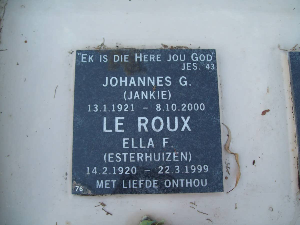 ROUX Johannes G., le 1921-2000 &amp; Ella F. ESTERHUIZEN 1920-1999